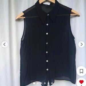 Black Sleeveless Button-Up Blouse